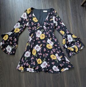 Altar'd State Black Floral Long Sleeve Dress Size Small
